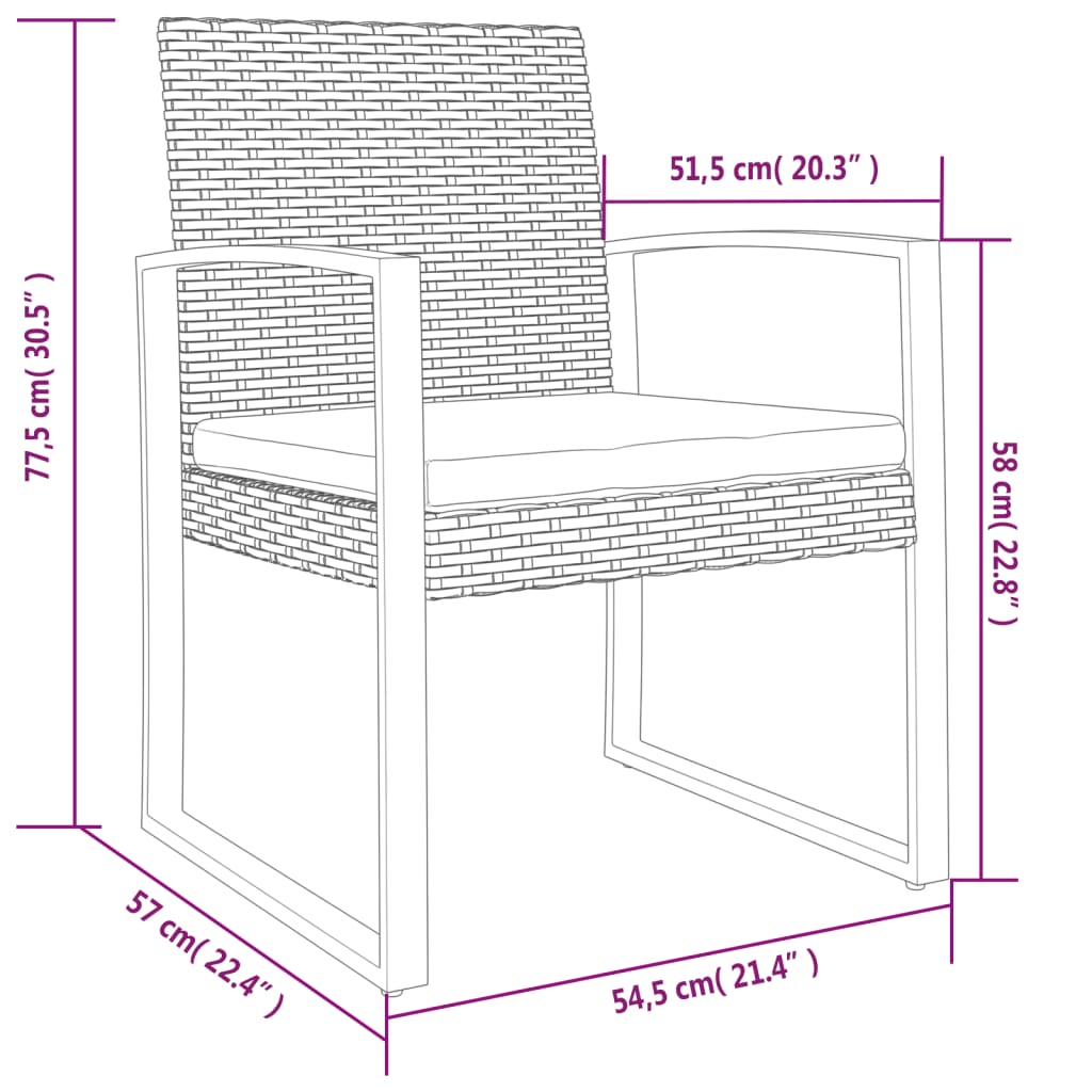 Garden dining chairs set of 2 black PP rattan