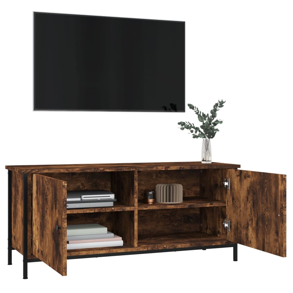 Meuble TV avec portes chêne fumé 102x35x45 cm bois d'ingénierie