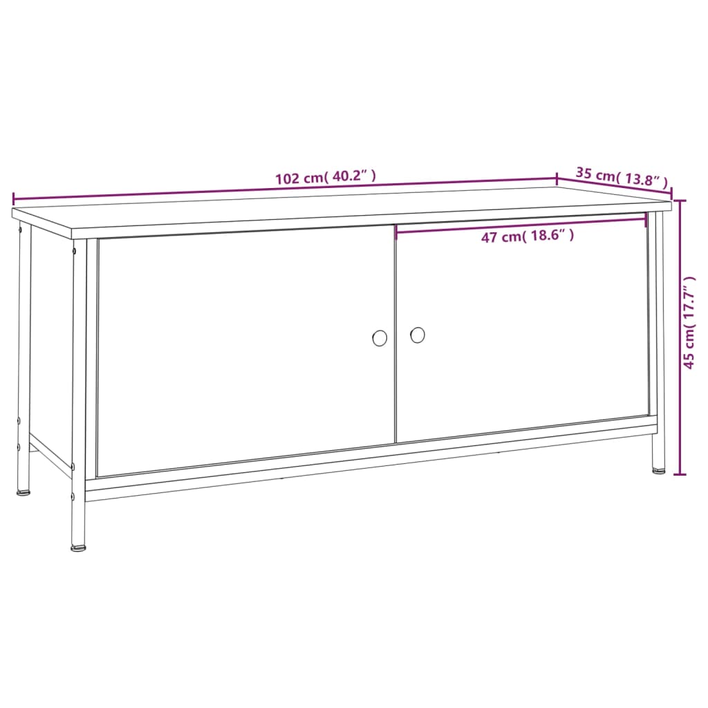 Meuble TV avec portes chêne fumé 102x35x45 cm bois d'ingénierie