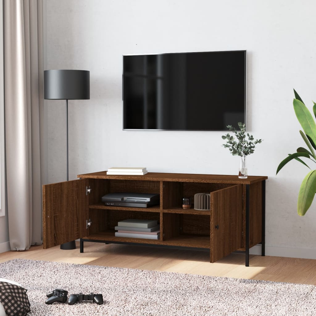 Meuble TV avec portes chêne marron 102x35x45 cm bois ingénierie