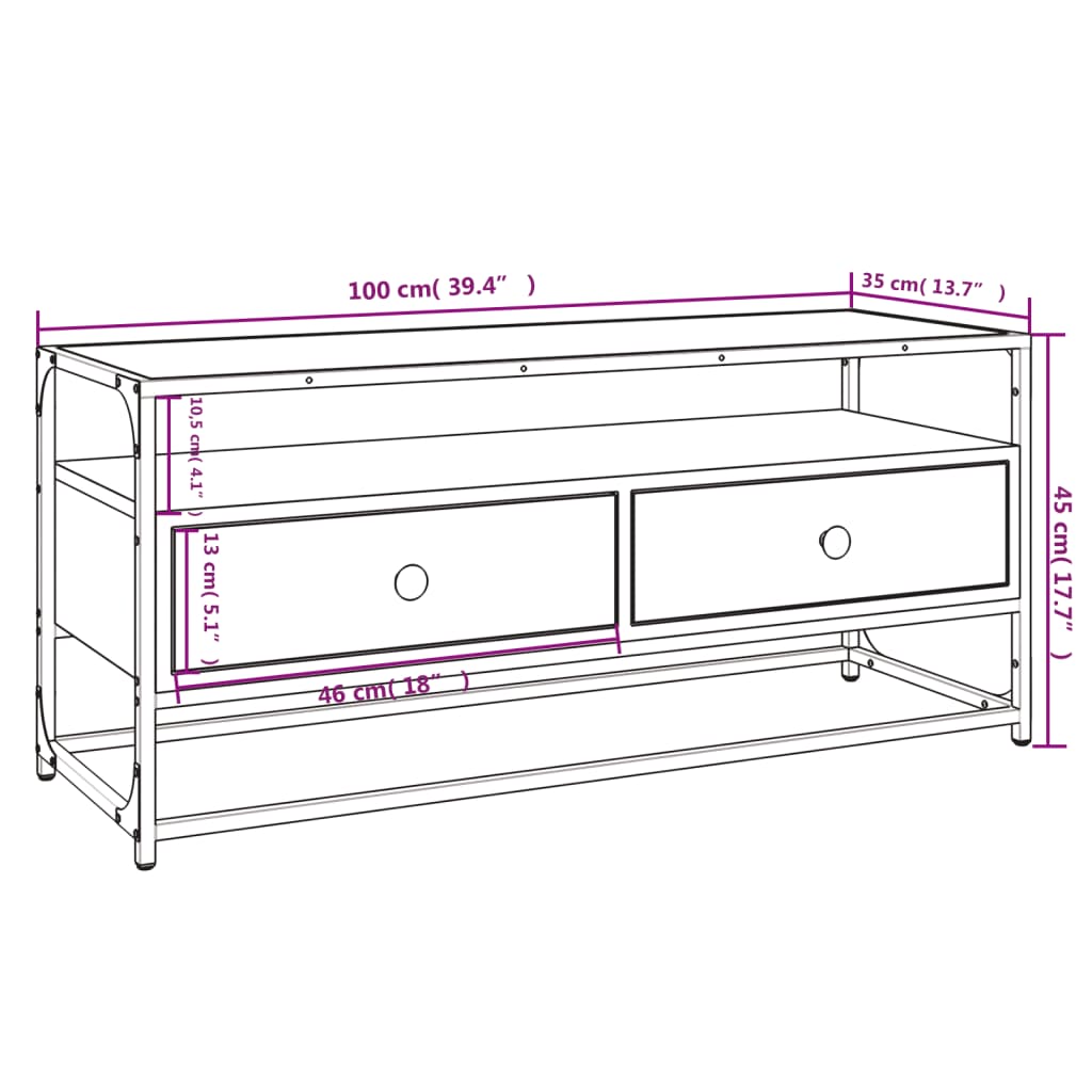 Meuble TV chêne sonoma 100x35x45 cm bois d'ingénierie