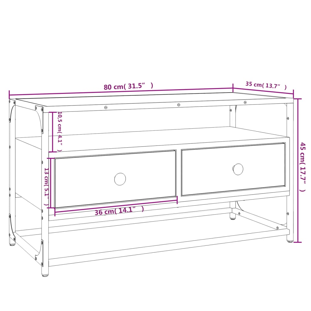 Meuble TV chêne sonoma 80x35x45 cm bois d'ingénierie