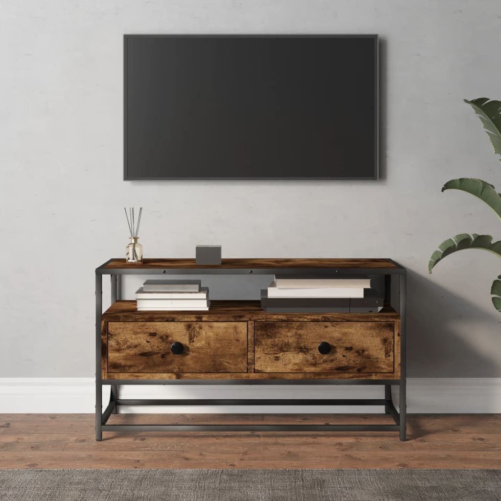 Meuble TV chêne fumé 80x35x45 cm bois d'ingénierie