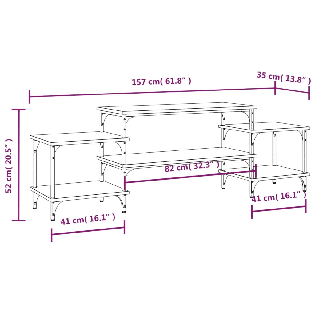 Meuble TV Chêne fumé 157x35x52 cm bois d'ingénierie