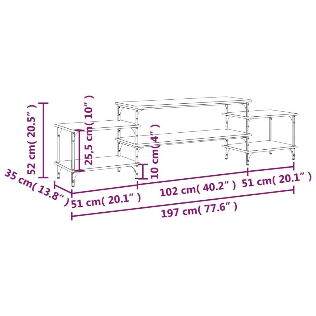 Meuble TV chêne fumé 197x35x52 cm bois d'ingénierie