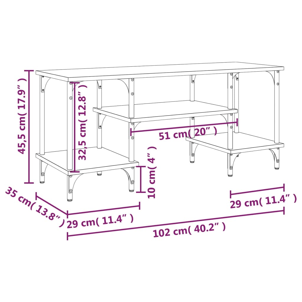 Meuble TV sonoma gris 102x35x45,5 cm bois d'ingénierie