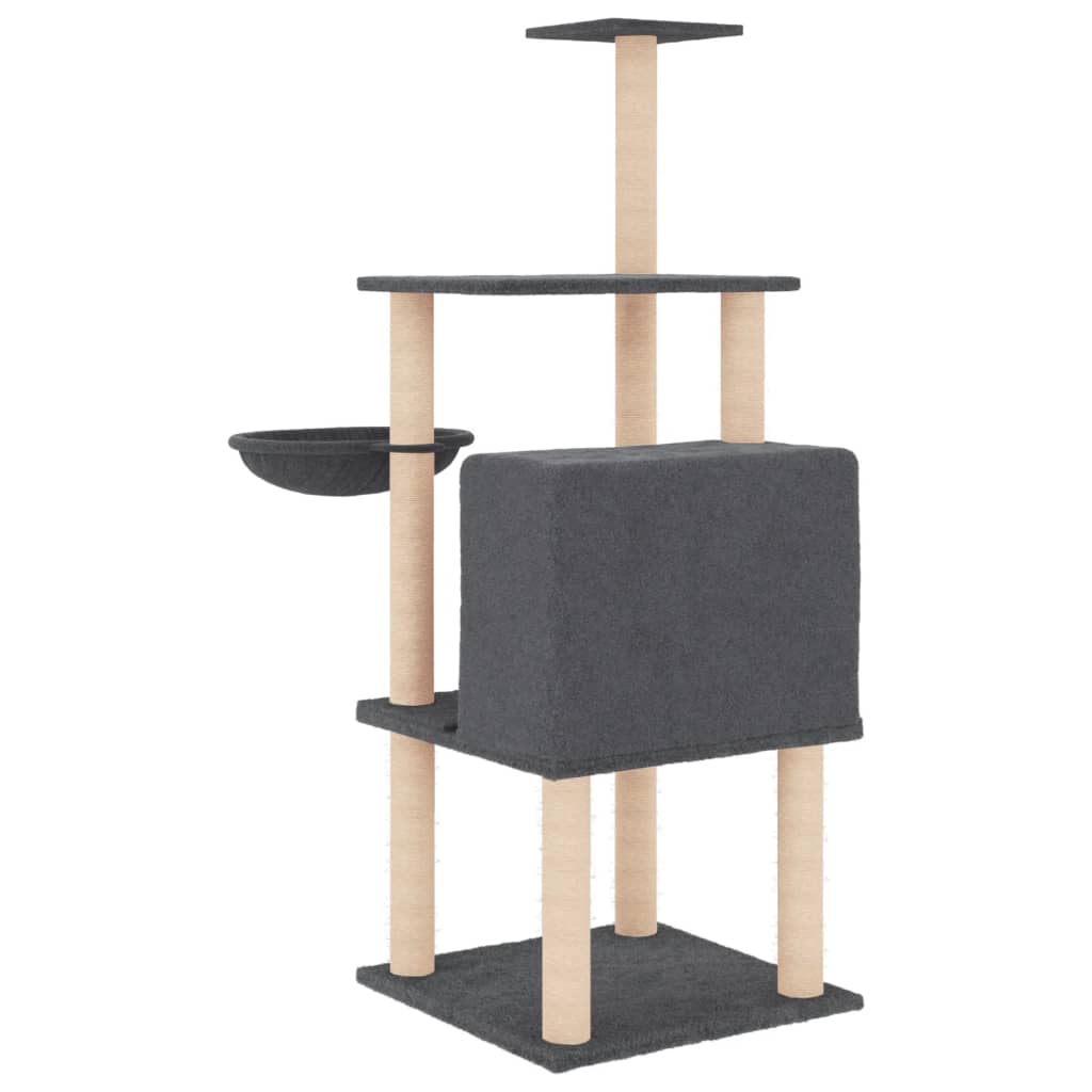 Arbre à chat avec griffoirs en sisal gris foncé 132 cm