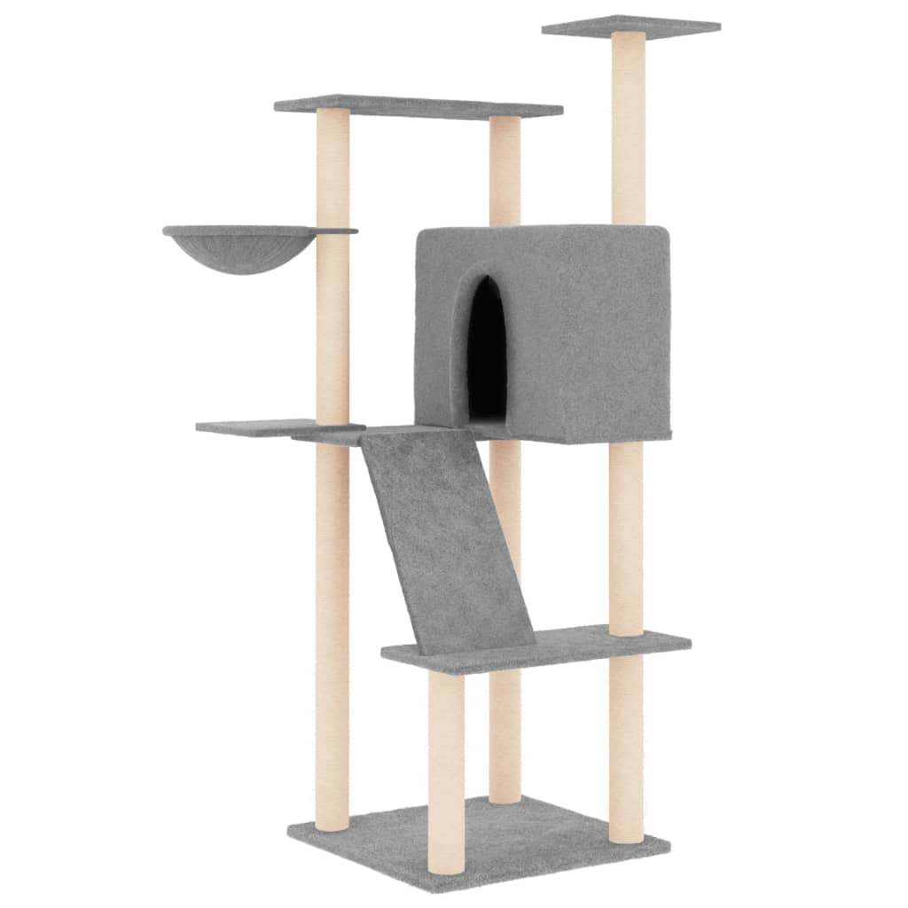 Cat tree with light grey sisal scratching posts 143 cm