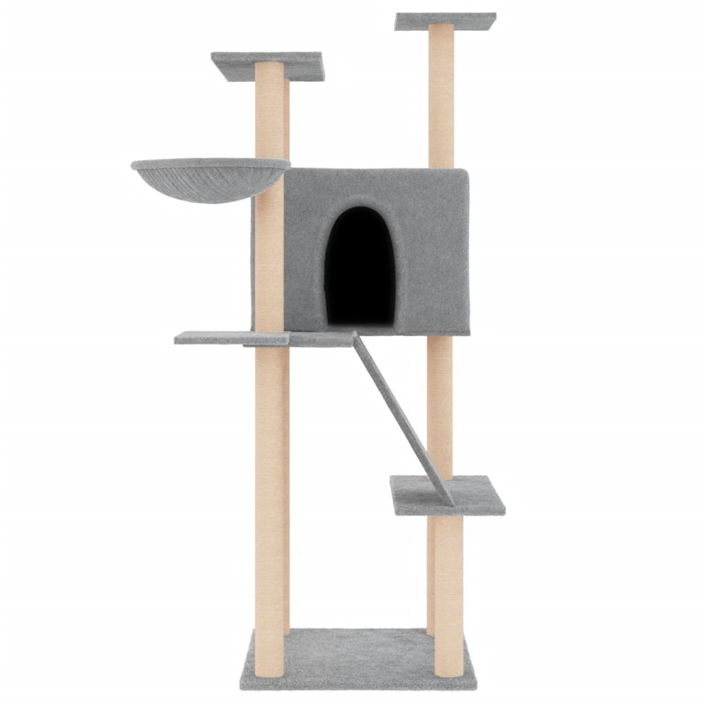 Cat tree with light grey sisal scratching posts 143 cm