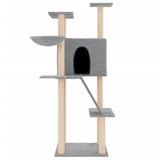 Cat tree with light grey sisal scratching posts 143 cm