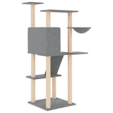 Cat tree with light grey sisal scratching posts 143 cm