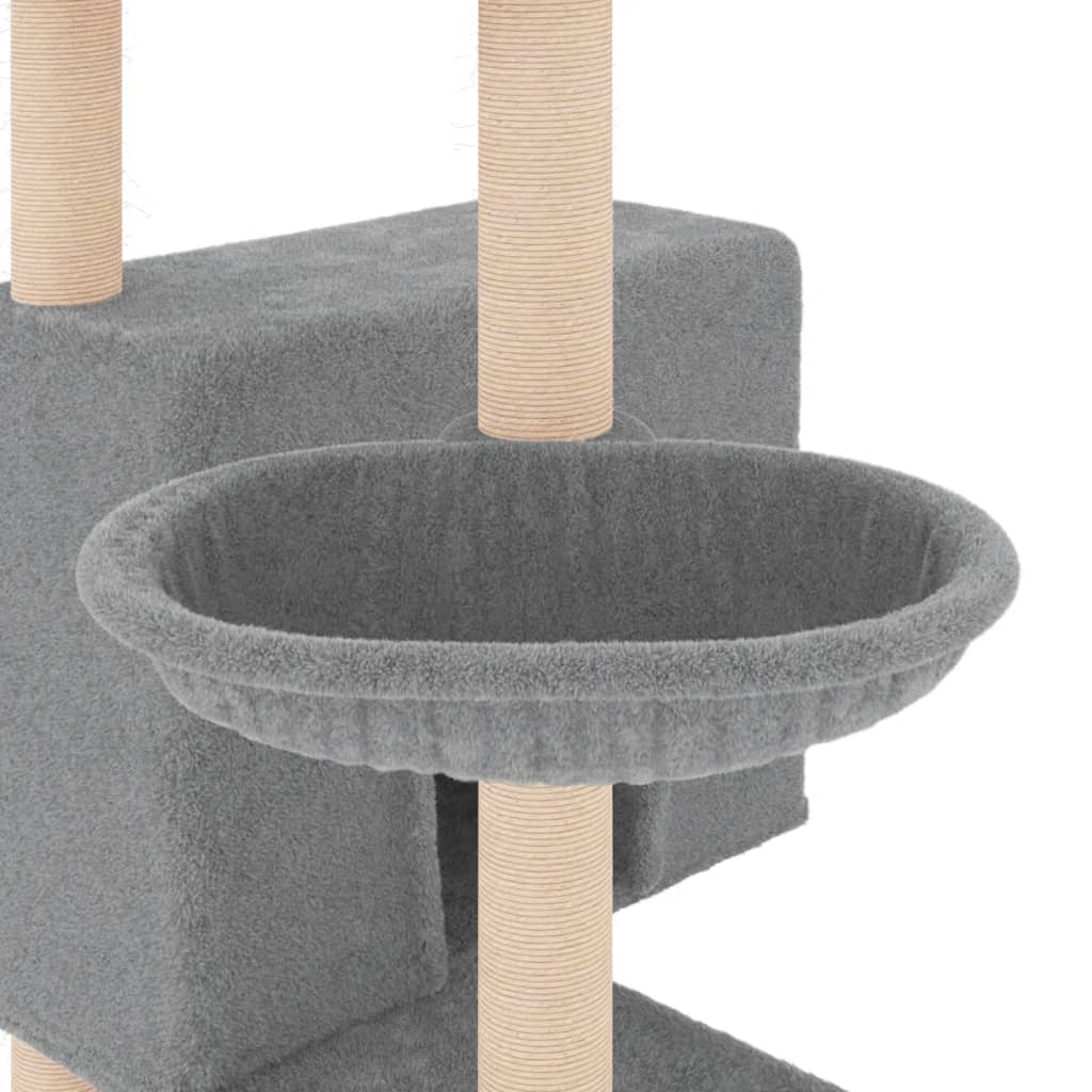 Cat tree with light grey sisal scratching posts 143 cm