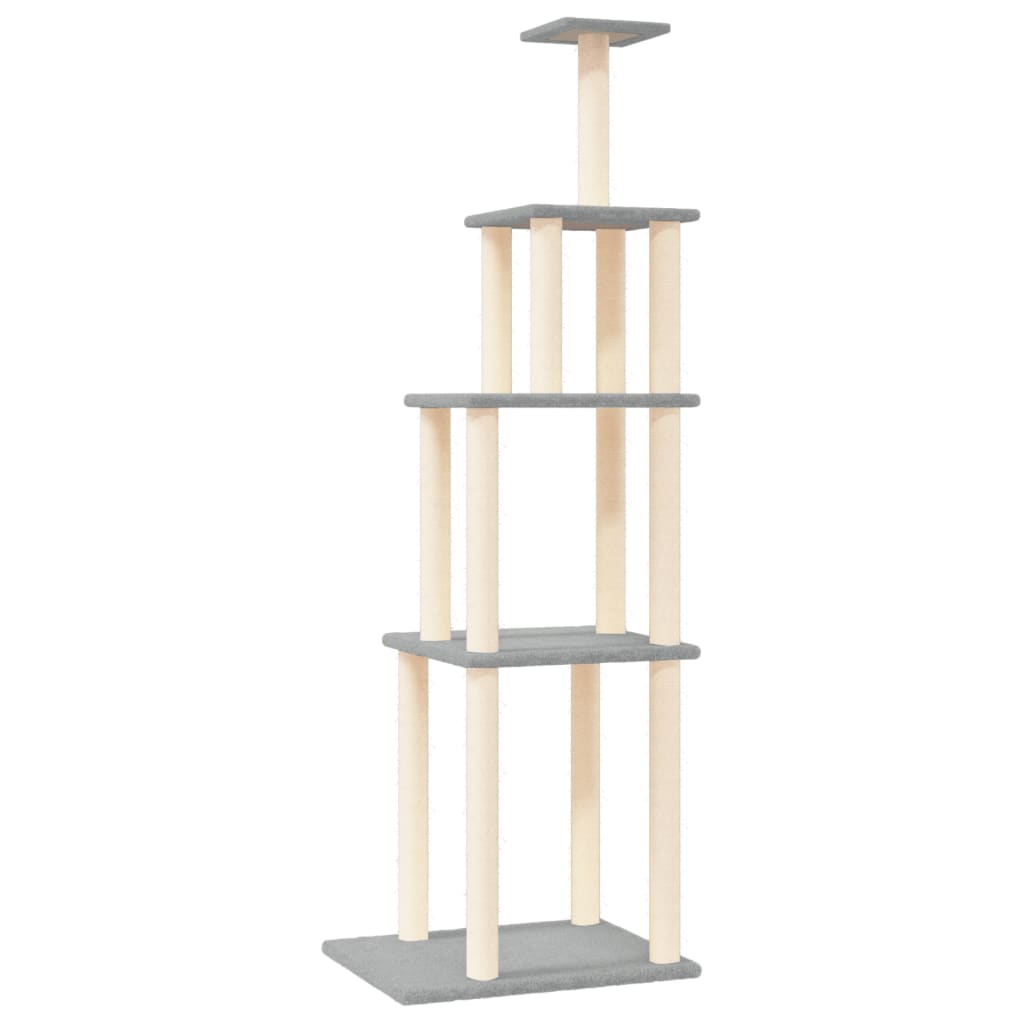 Cat tree with sisal scratching posts, light grey, 183 cm