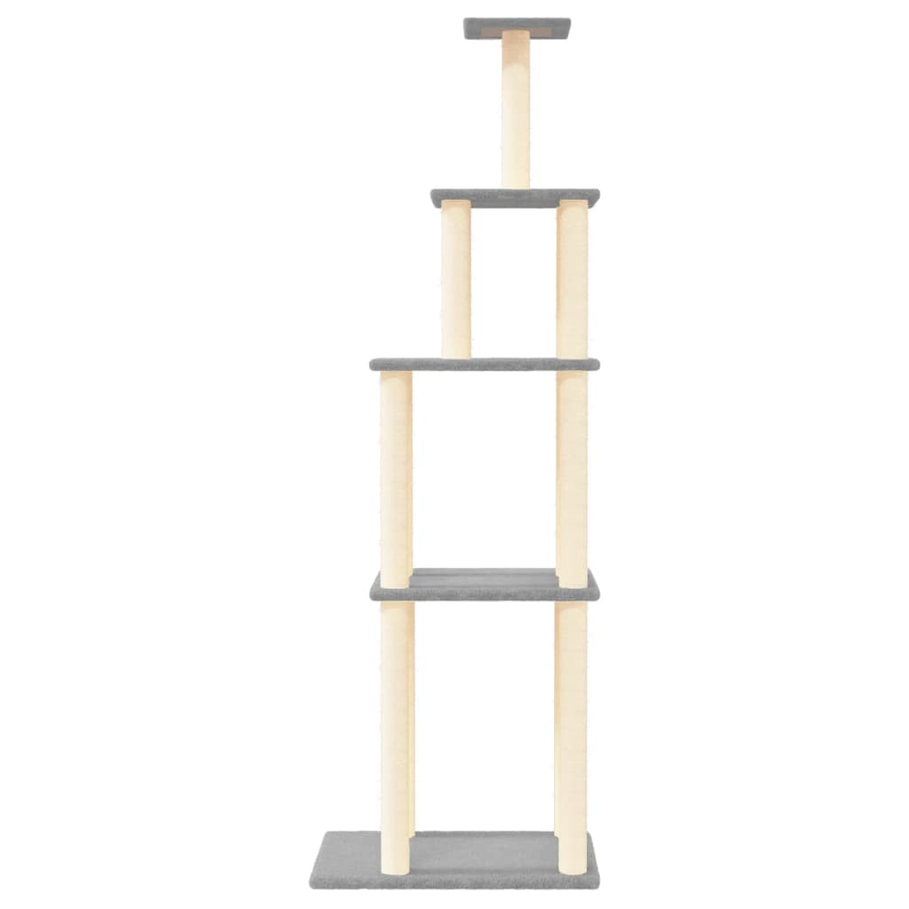 Cat tree with sisal scratching posts, light grey, 183 cm