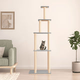 Cat tree with sisal scratching posts, light grey, 183 cm