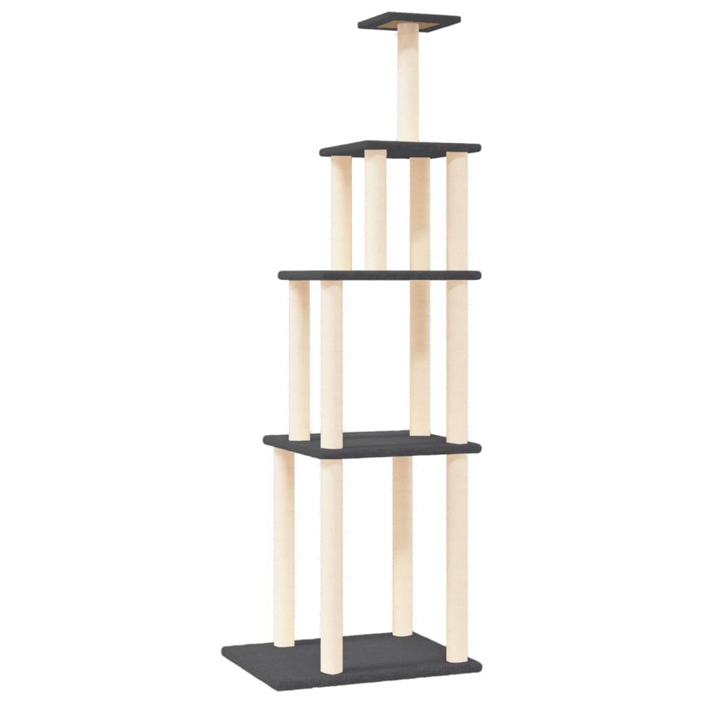 Cat tree with dark grey sisal scratching posts 183 cm