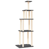 Cat tree with dark grey sisal scratching posts 183 cm