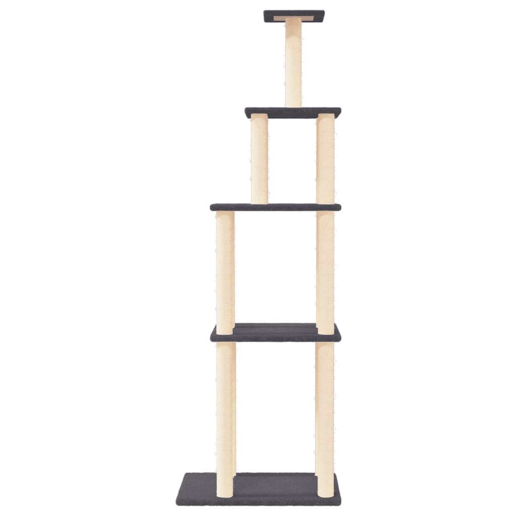 Cat tree with dark grey sisal scratching posts 183 cm