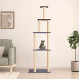 Cat tree with dark grey sisal scratching posts 183 cm