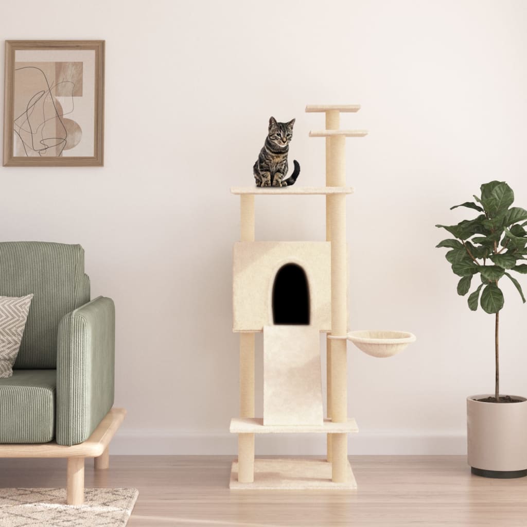 Cat tree with sisal scratching posts Cream 153 cm