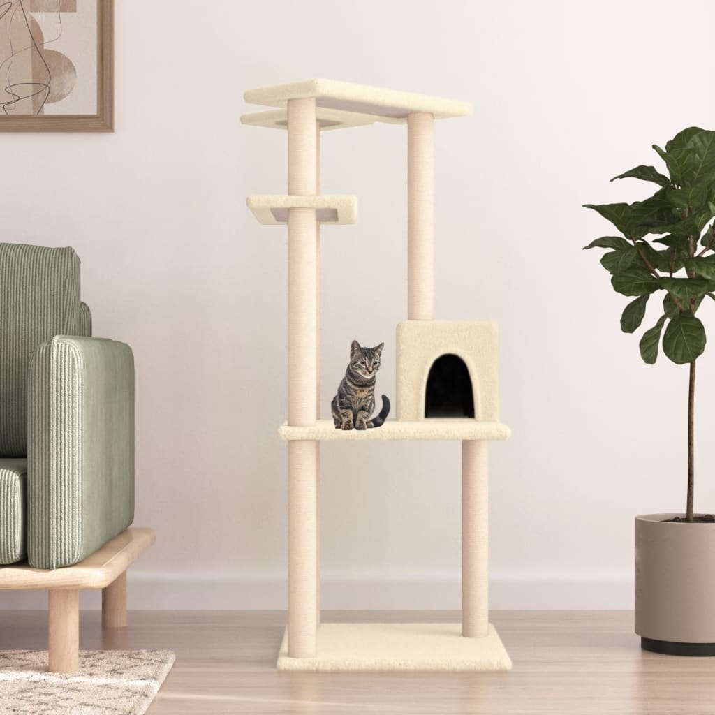 Arbre à chat avec griffoirs en sisal crème 123 cm