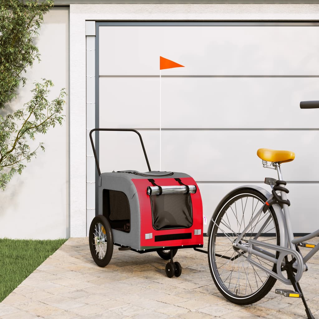 Remorque de vélo pour animaux de compagnie rouge et gris