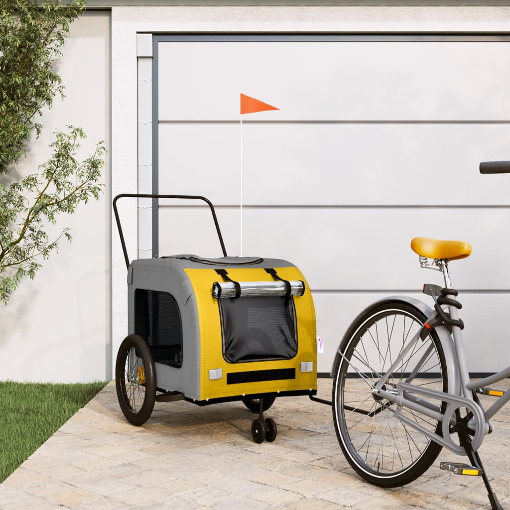 Remorque de vélo pour animaux de compagnie jaune et gris