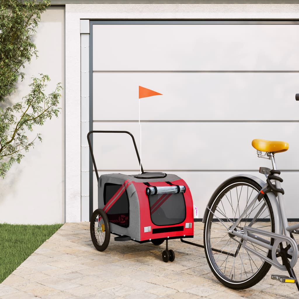 Remorque de vélo pour animaux de compagnie rouge et gris