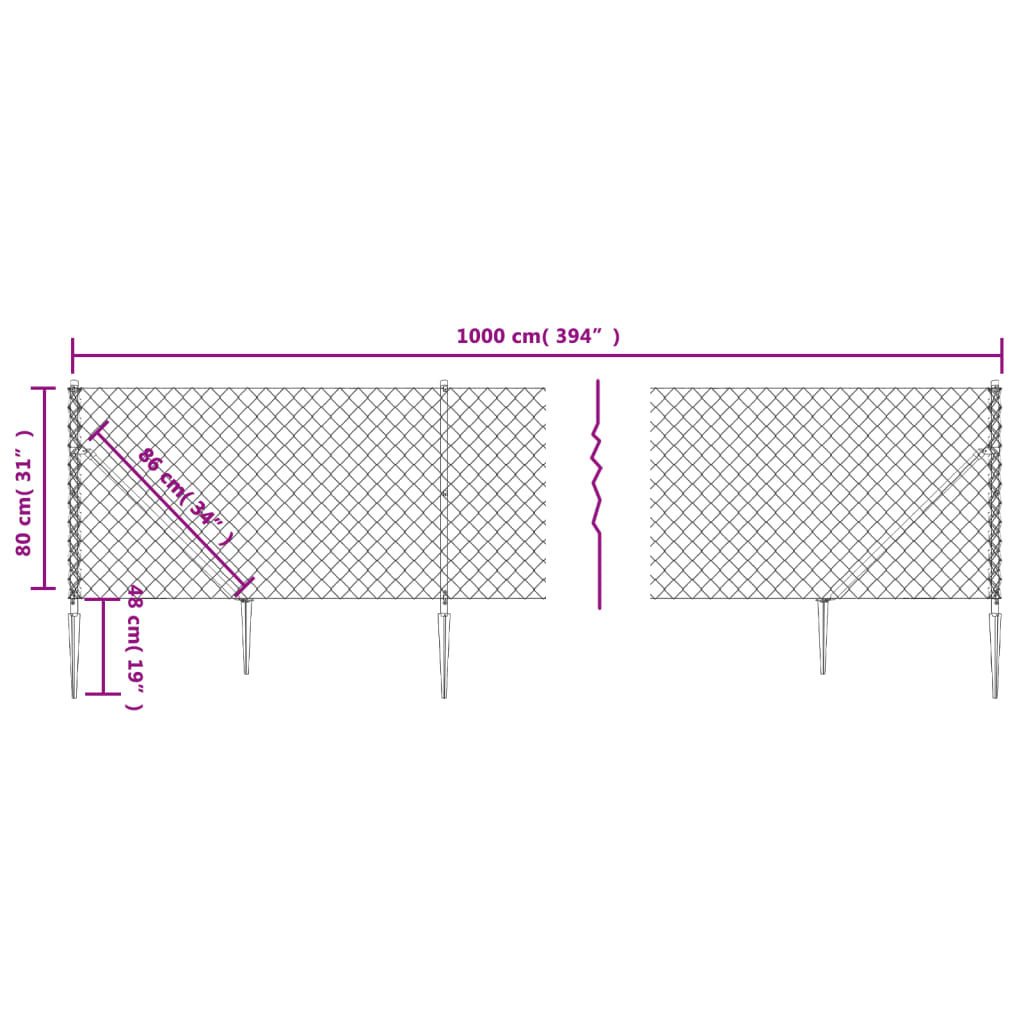 Maschendrahtzaun mit grünem Ankerpfosten 0,8x10 m