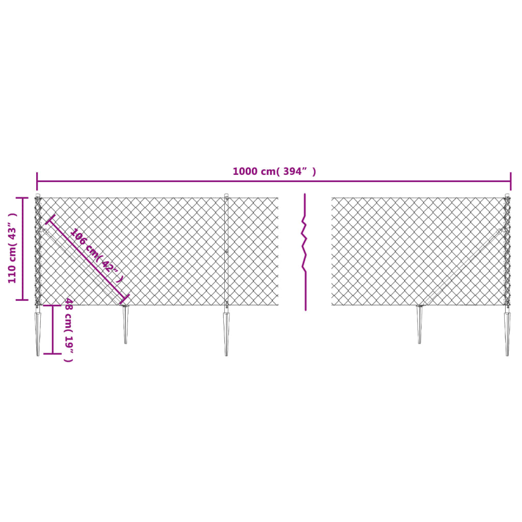 Clôture à mailles losangées avec piquet d'ancrage vert 1,1x10 m