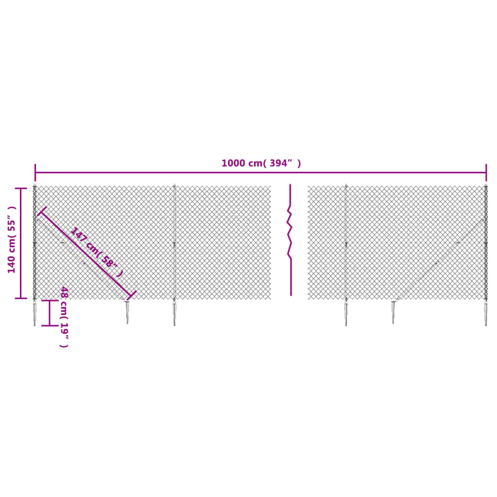 Clôture à mailles losangées avec piquet d'ancrage vert 1,4x10 m