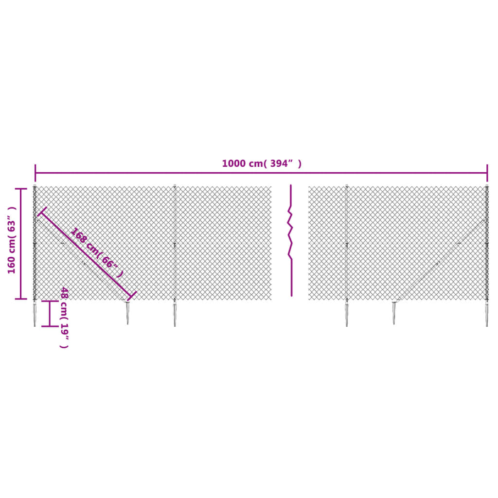 Clôture à mailles losangées avec piquet d'ancrage vert 1,6x10 m