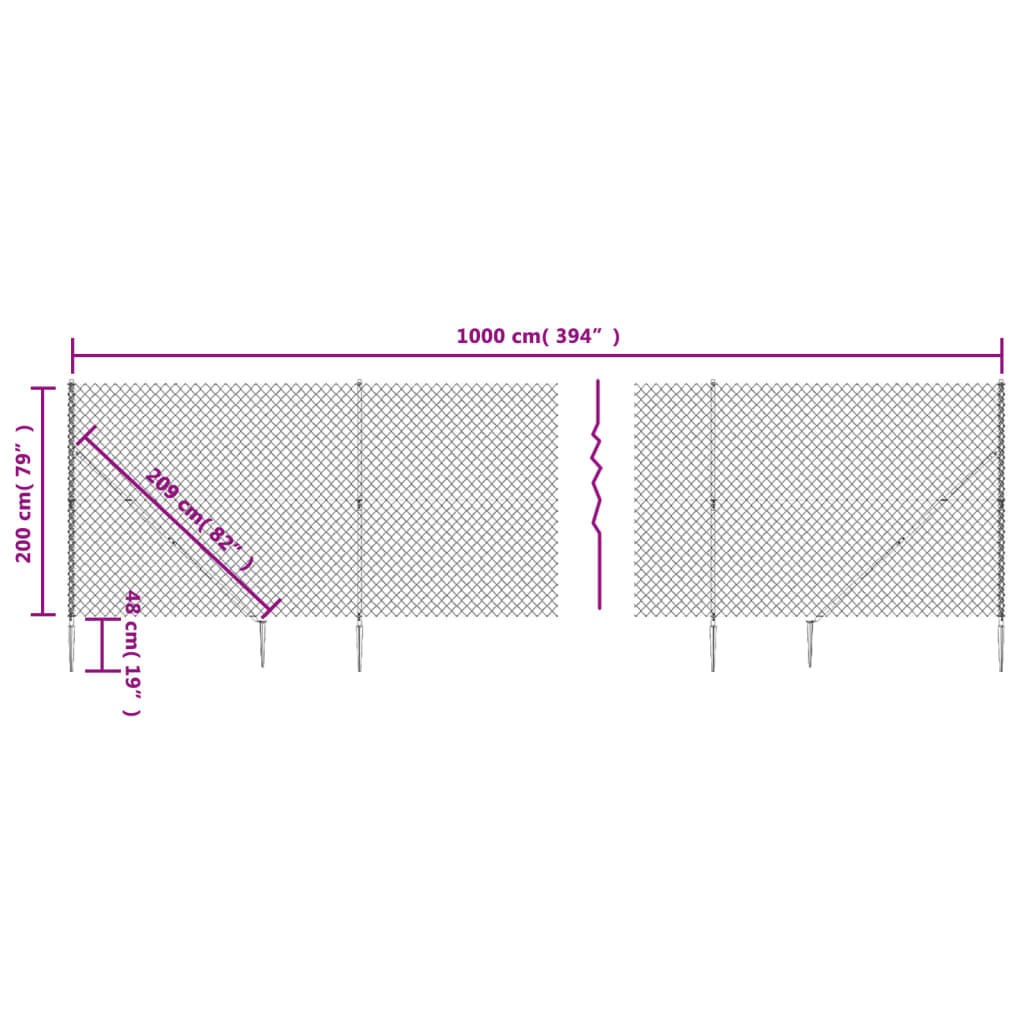 Clôture à mailles losangées avec piquet d'ancrage vert 2x10 m