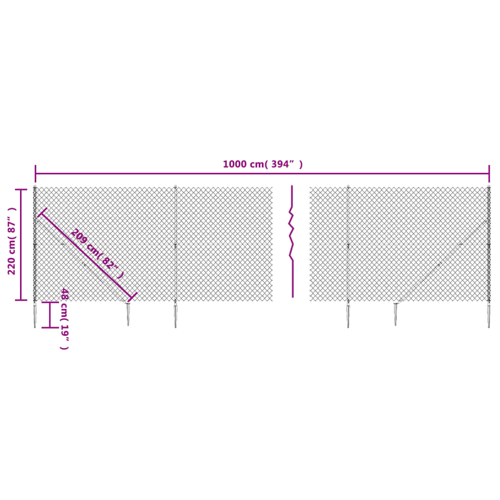 Clôture à mailles losangées avec piquet d'ancrage vert 2,2x10 m