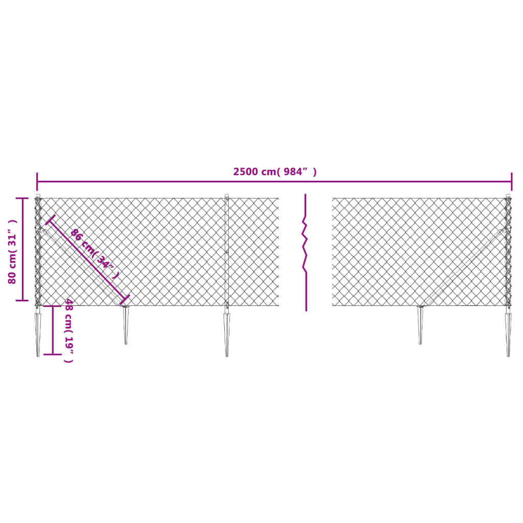 Clôture à mailles losangées avec piquet d'ancrage vert 0,8x25 m