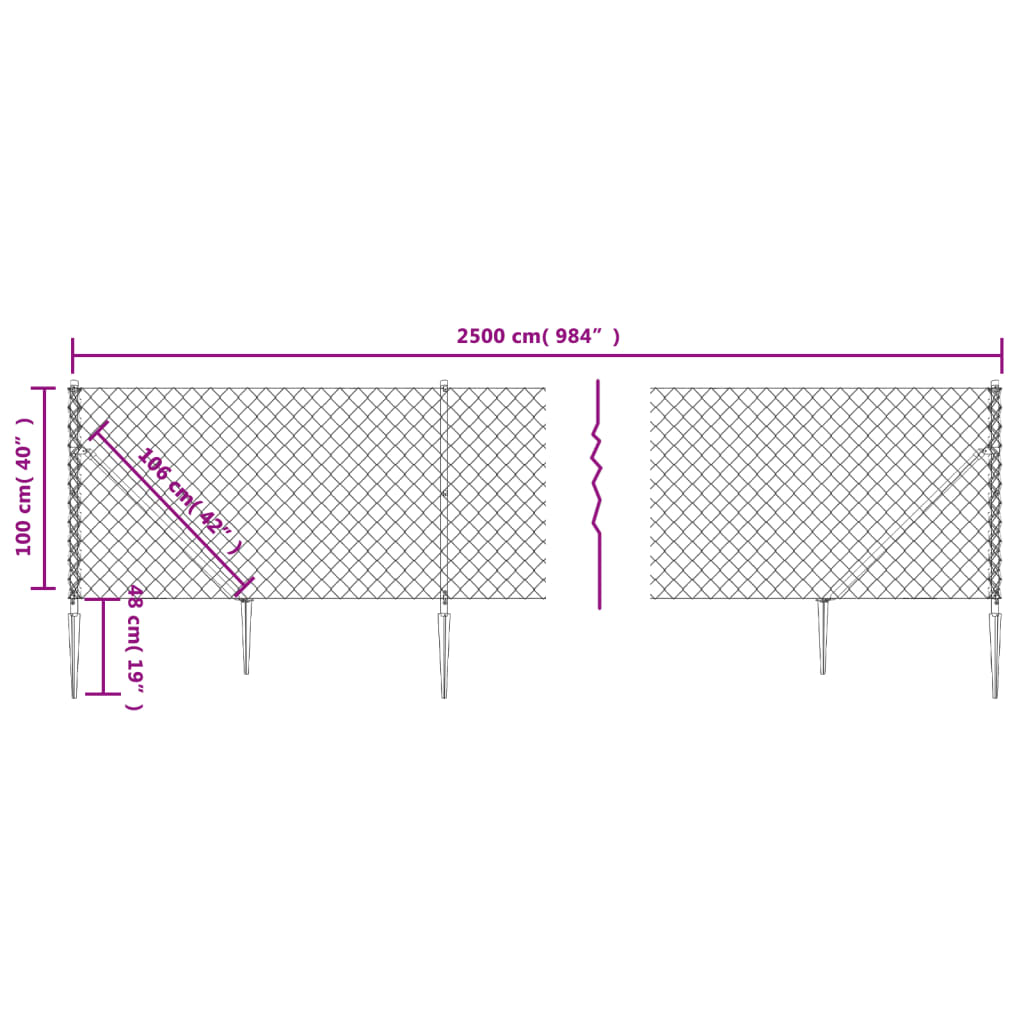 Clôture à mailles losangées avec piquet d'ancrage vert 1x25 m