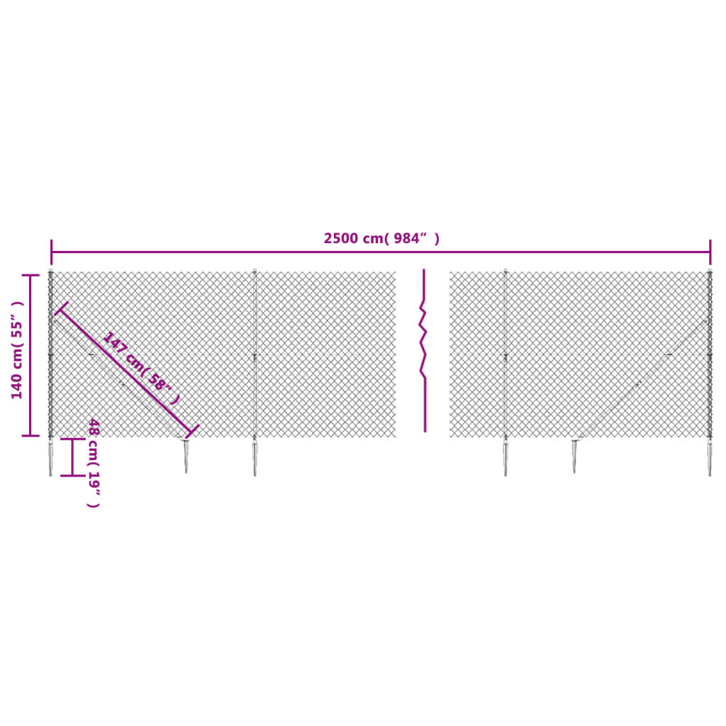 Clôture à mailles losangées avec piquet d'ancrage vert 1,4x25 m