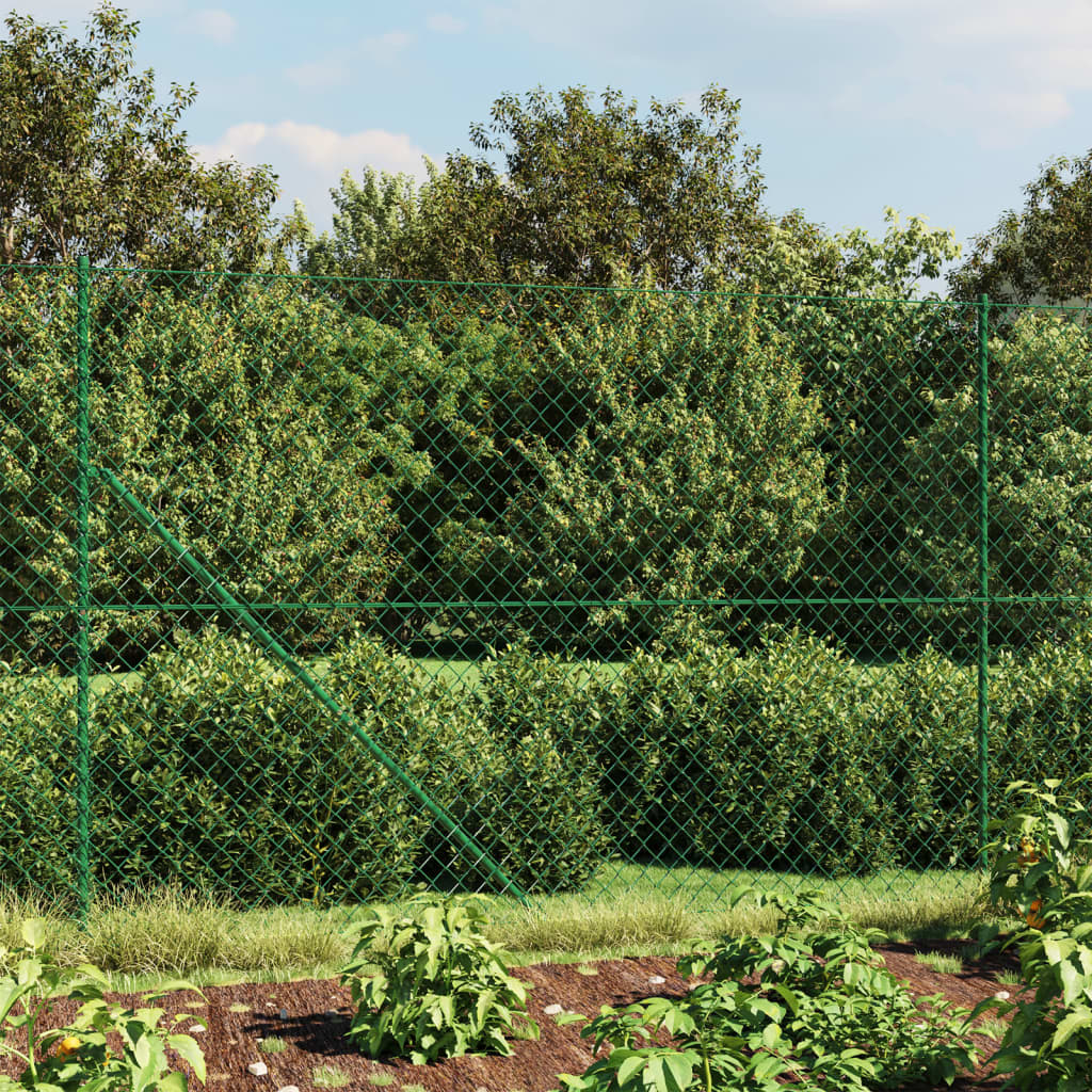 Clôture à mailles losangées avec piquet d'ancrage vert 1,6x25 m