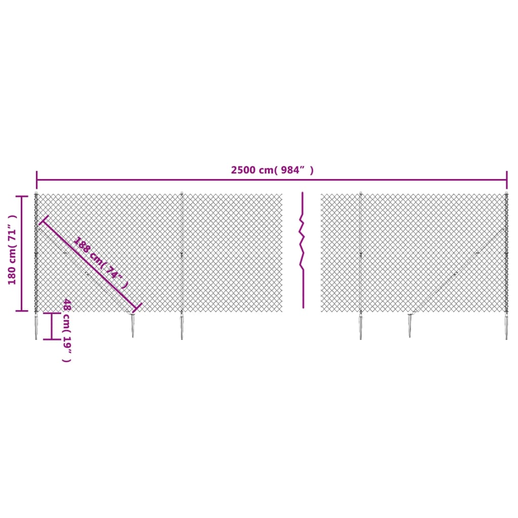 Clôture à mailles losangées avec piquet d'ancrage vert 1,8x25 m