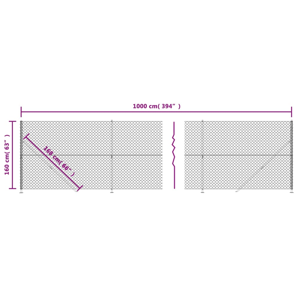 Maschendrahtzaun mit grünem Flansch 1,6x10 m