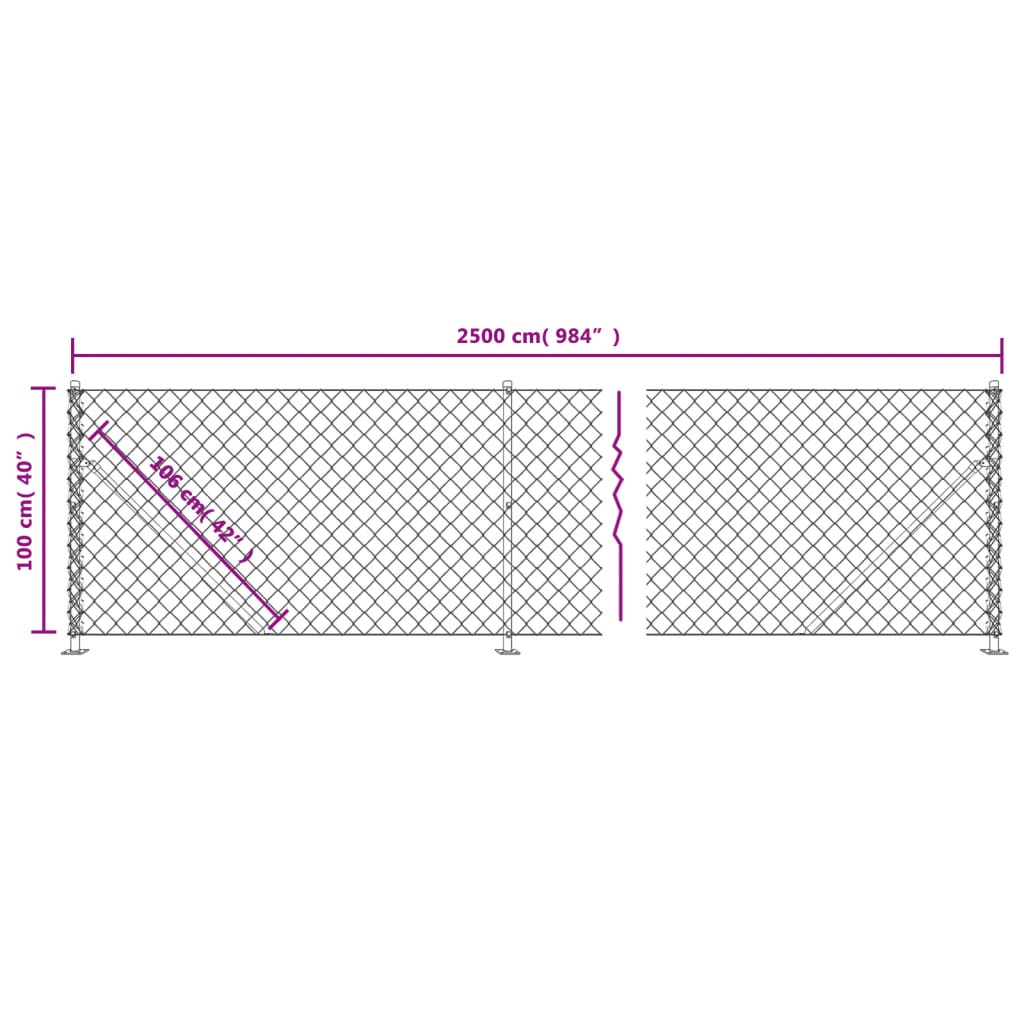 Maschendrahtzaun mit grünem Flansch 1x25 m