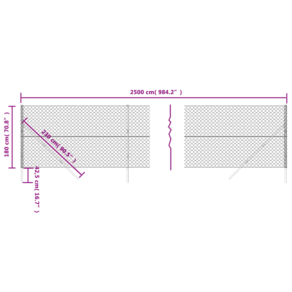 Anthracite chain link fence 1.8x25 m