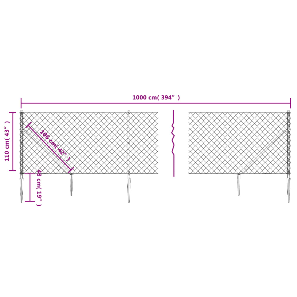 Maschendrahtzaun mit anthrazitfarbenem Anker 1,1x10 m