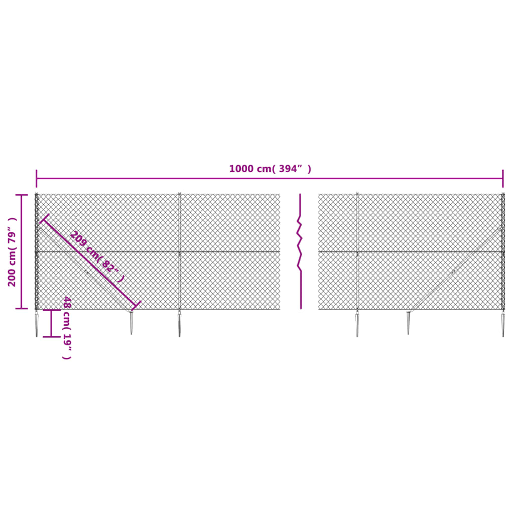 Clôture à mailles losangées avec ancrage anthracite 2x10 m