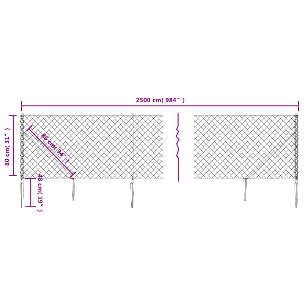 Clôture à mailles losangées avec ancrage anthracite 0,8x25 m