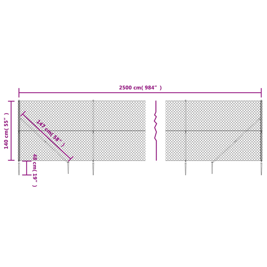 Maschendrahtzaun mit anthrazitfarbenem Anker 1,4x25 m