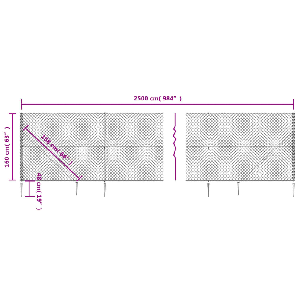 Clôture à mailles losangées avec ancrage anthracite 1,6x25 m