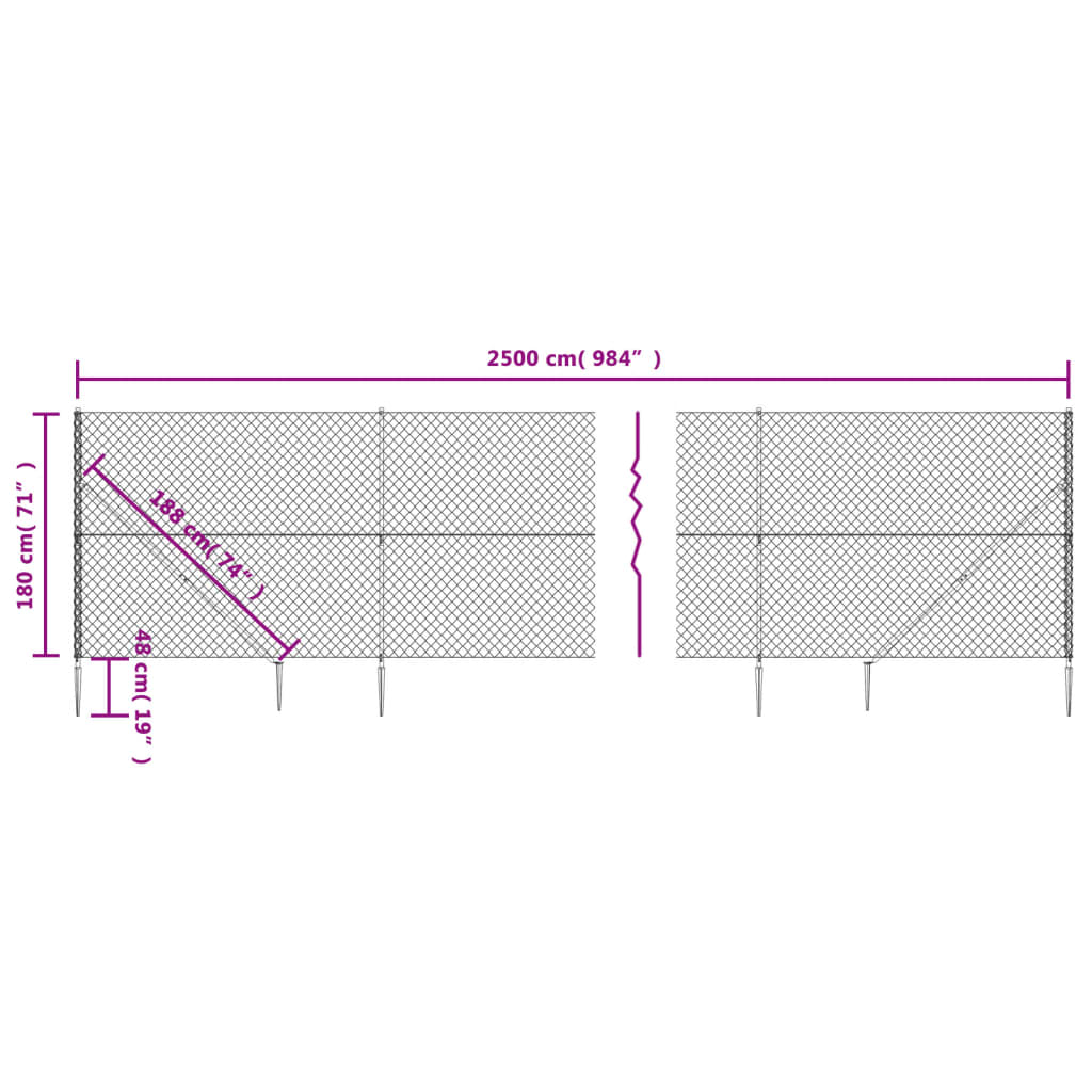 Clôture à mailles losangées avec ancrage anthracite 1,8x25 m