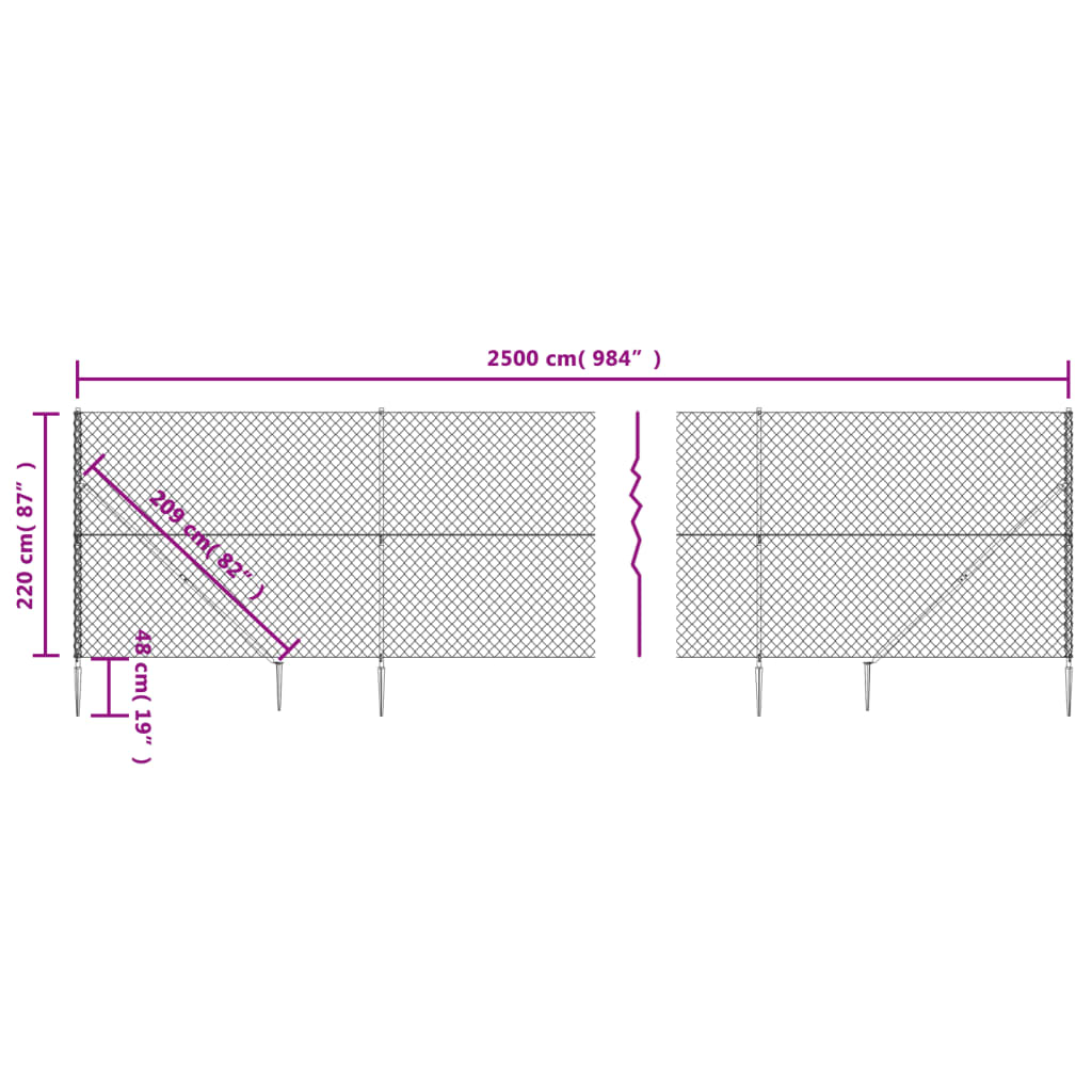 Clôture à mailles losangées avec ancrage anthracite 2,2x25 m