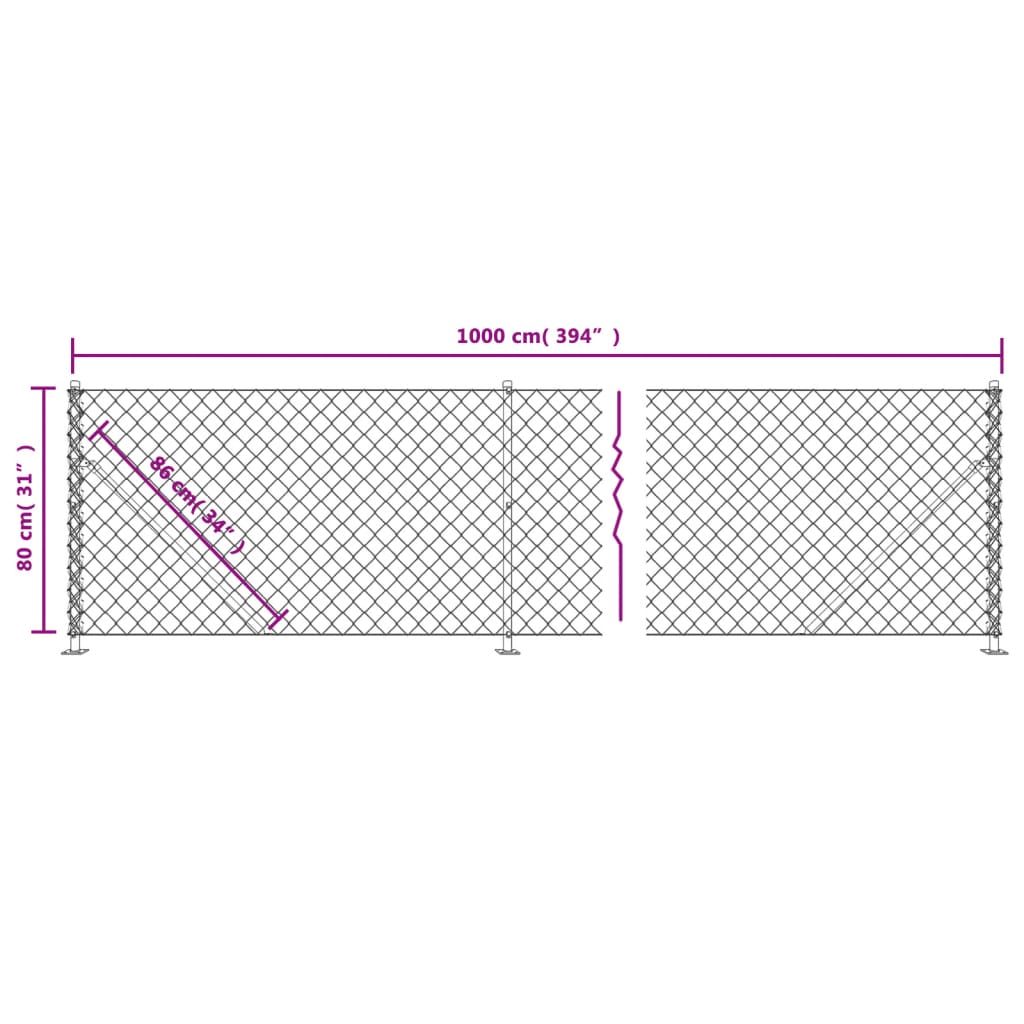 Maschendrahtzaun mit anthrazitfarbenem Flansch 0,8x10 m